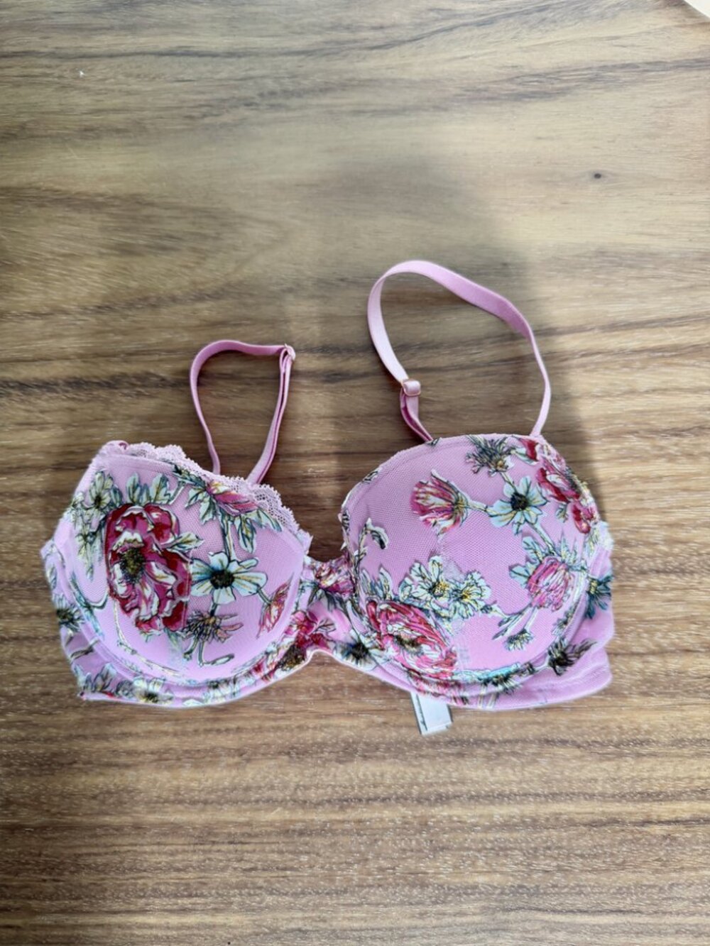 Victoria's Secret Dream Angels 32D Pink Floral Mesh Lace Demi Bra Underwire